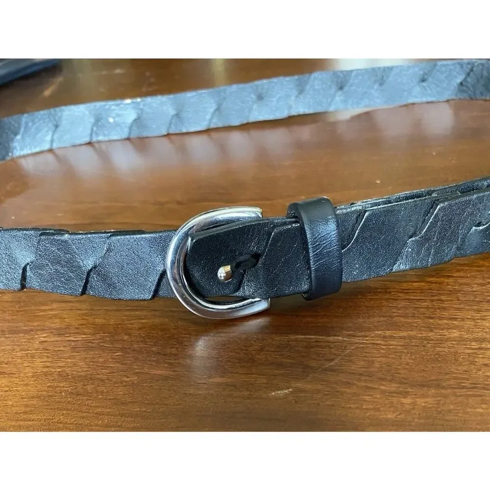 Women's Belts 2 Black Leather TALBOTS & HINGE 1" Thick for Trousers & Pant S / M - Picture 7 of 9